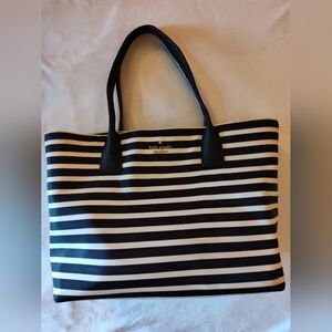 Kate Spade StoryBook Lining Stripe Tote Black White One Corner Rub EUC